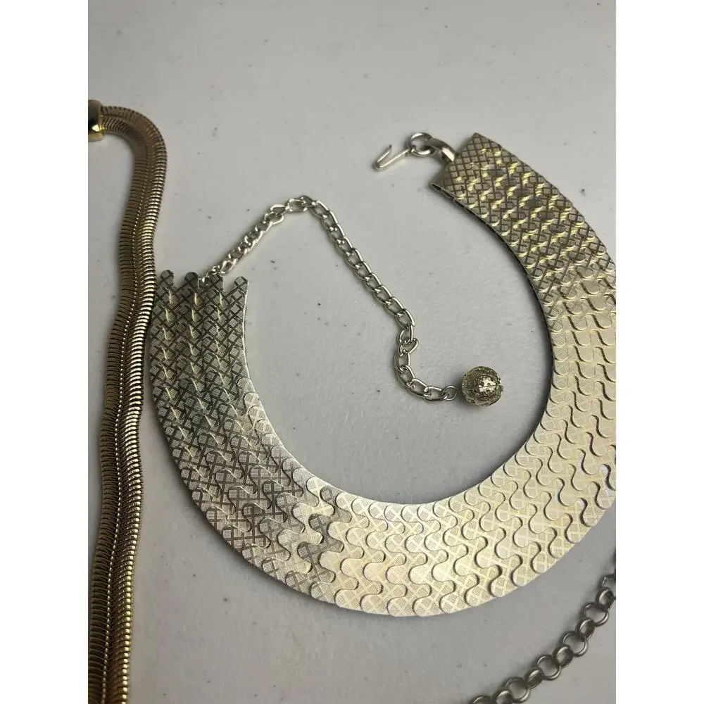 Gold Tone Snake Chain Necklace Collar Fringe Bib Leaf Vintage Estate Jewelry Lot